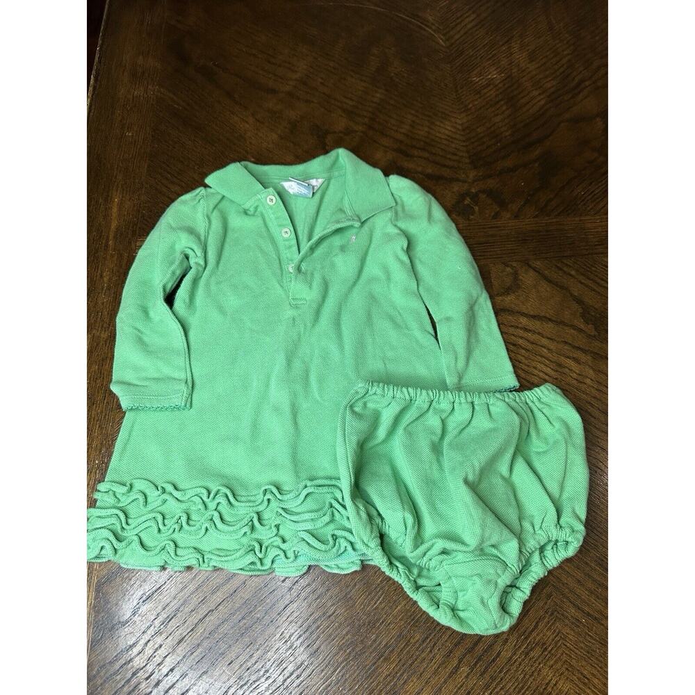 Ralph Lauren Polo 9 month old green cotton Long Sleeve dress With Bloomers